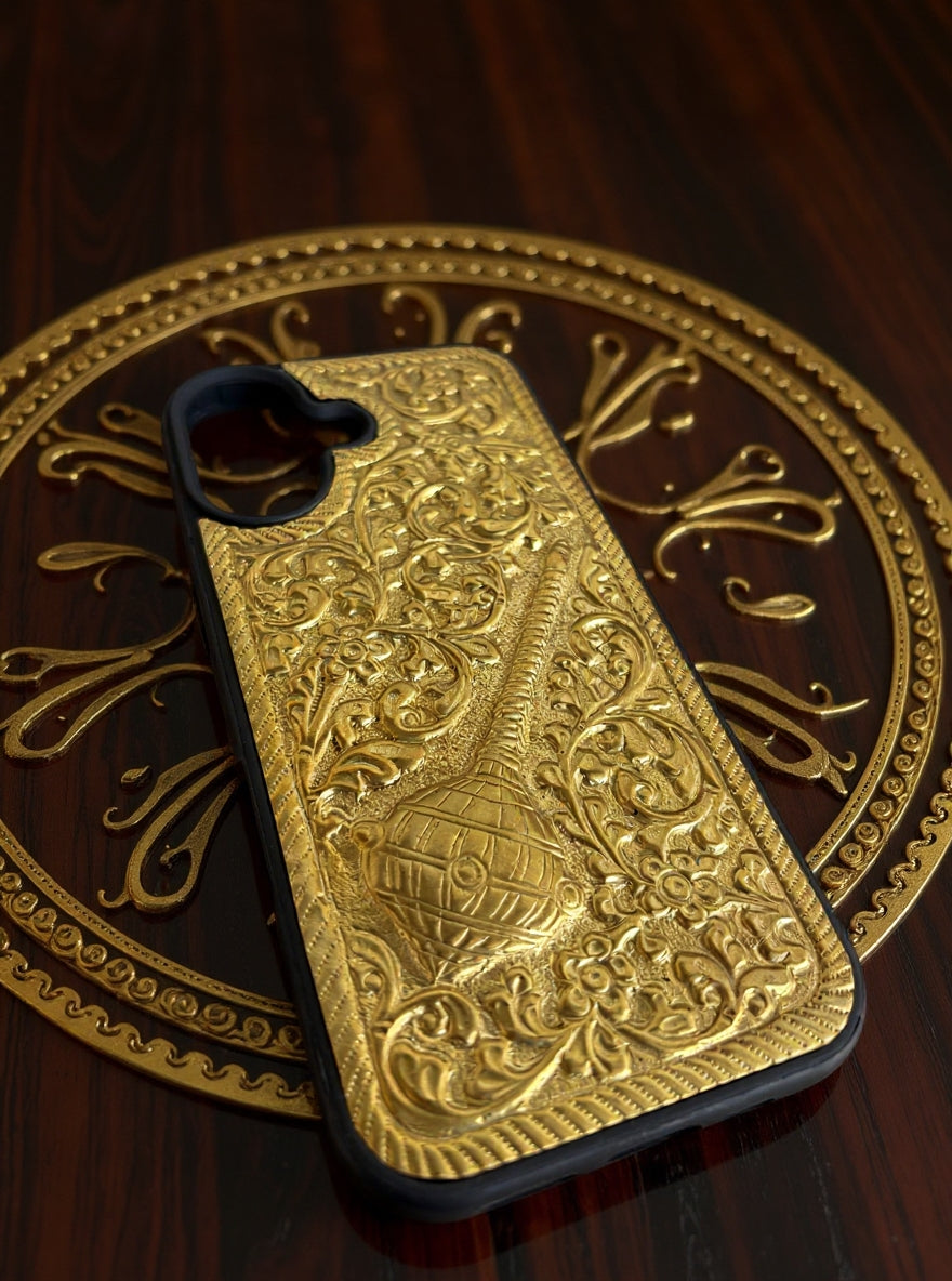 Hanuman Gada Brass Mobile Case – Handcrafted Nakkashi Art