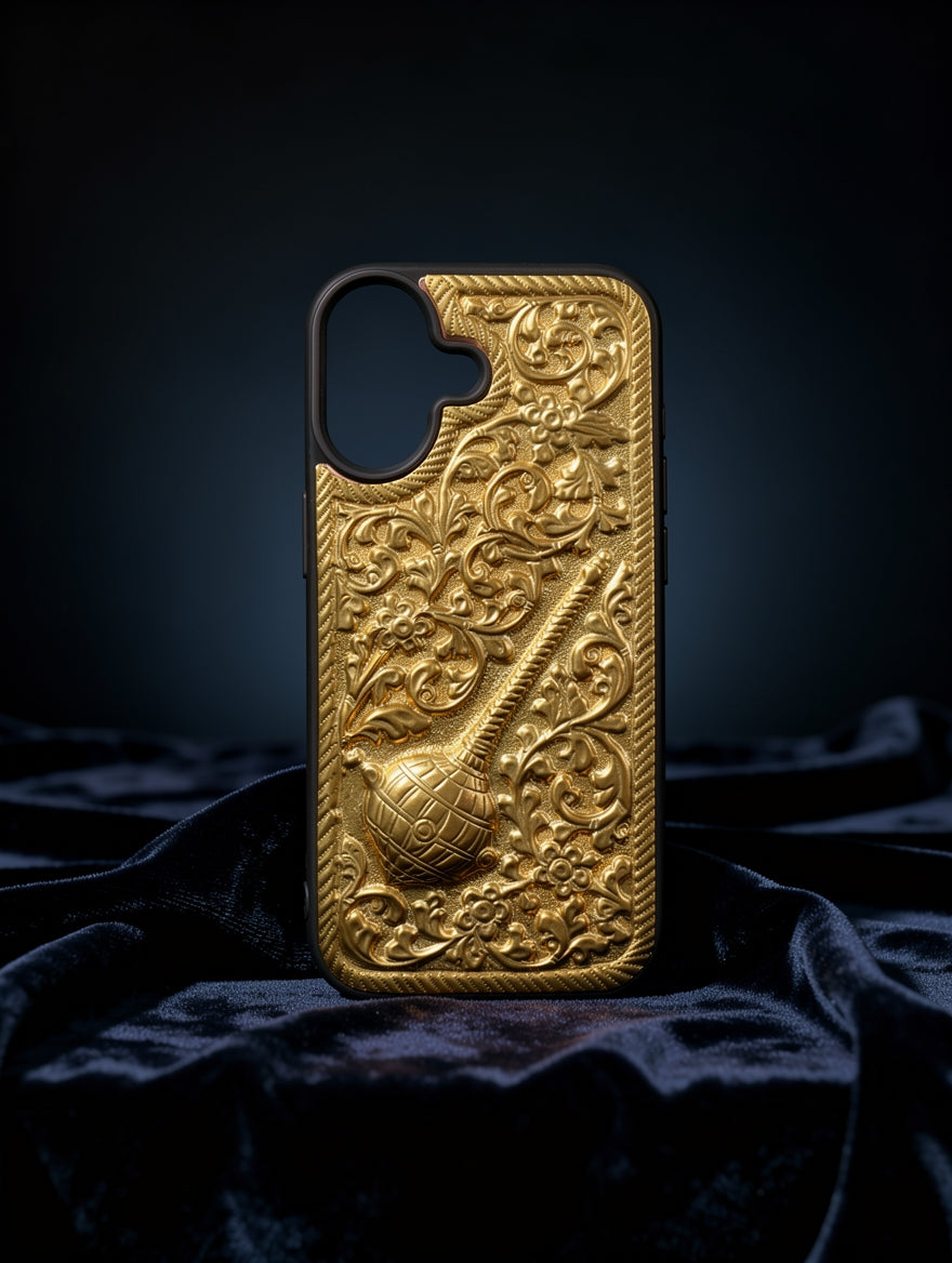 Hanuman Gada Brass Mobile Case – Handcrafted Nakkashi Art