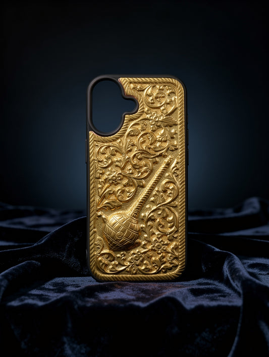 Hanuman Gada Brass Mobile Case – Handcrafted Nakkashi Art